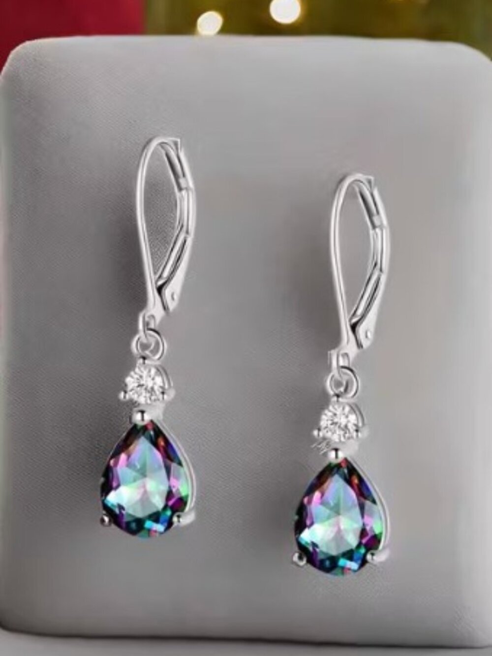 925 Pure Silver Water Drop Pear Earrings 7*9mm Colorful Iridescent Blue Zirconia
